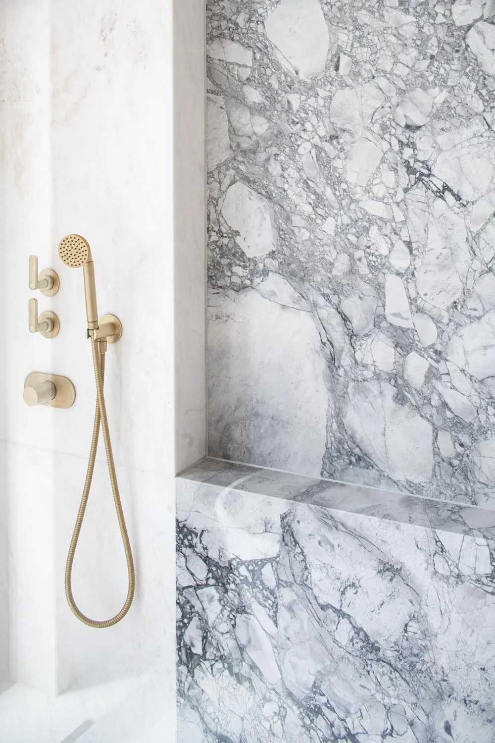 Holland Park Penthouse, Kensington &mdash; bathroom, shower with brass fittings