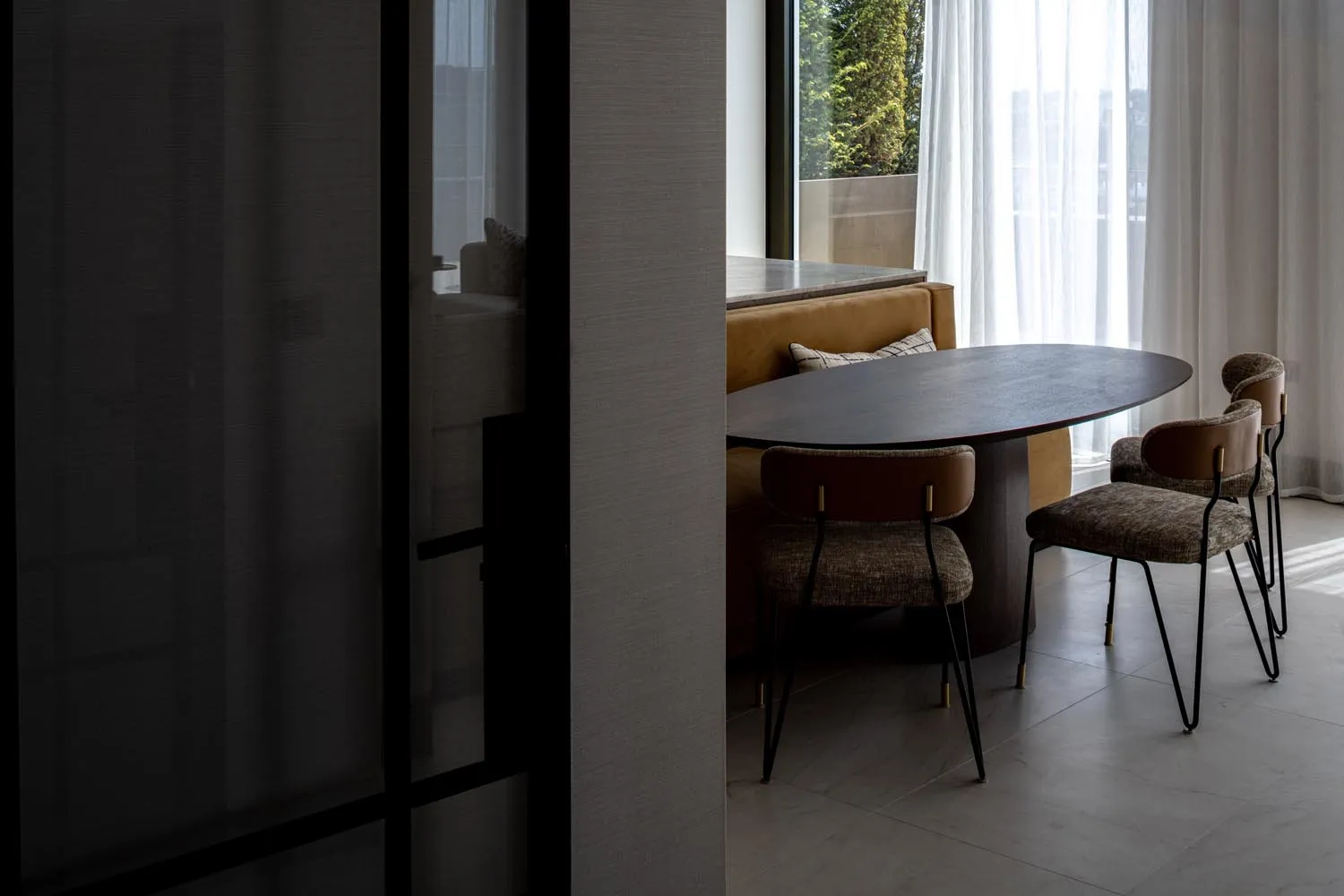 Holland Park Penthouse, Kensington &mdash; dining table, through doorway