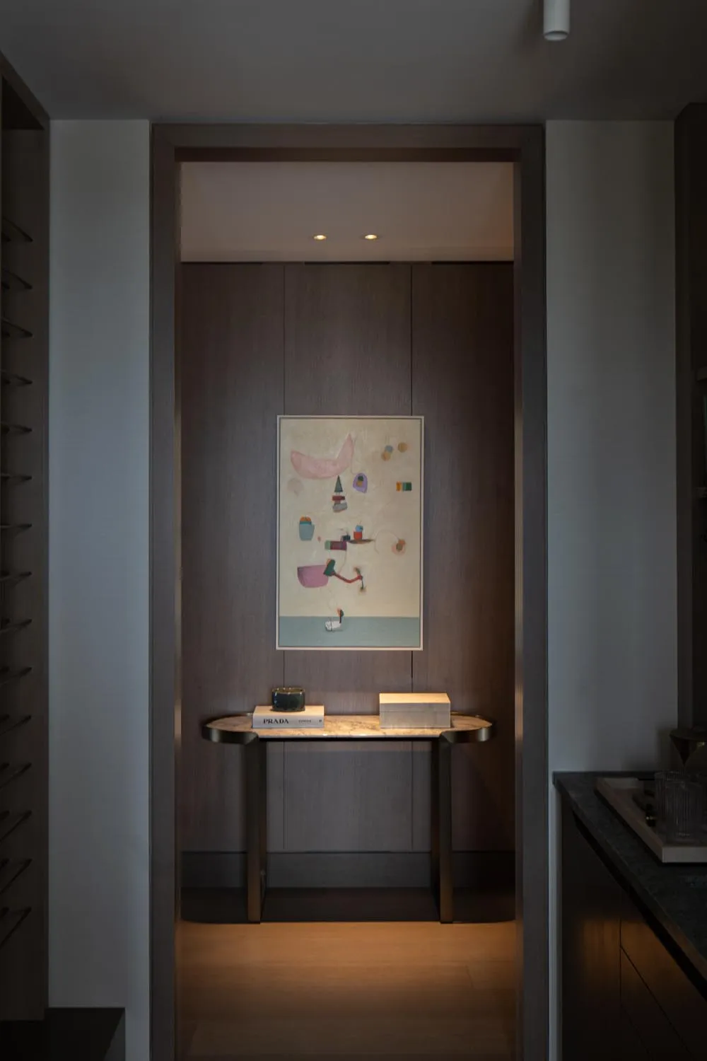 Holland Park Penthouse, Kensington &mdash; hallway, console and artwork
