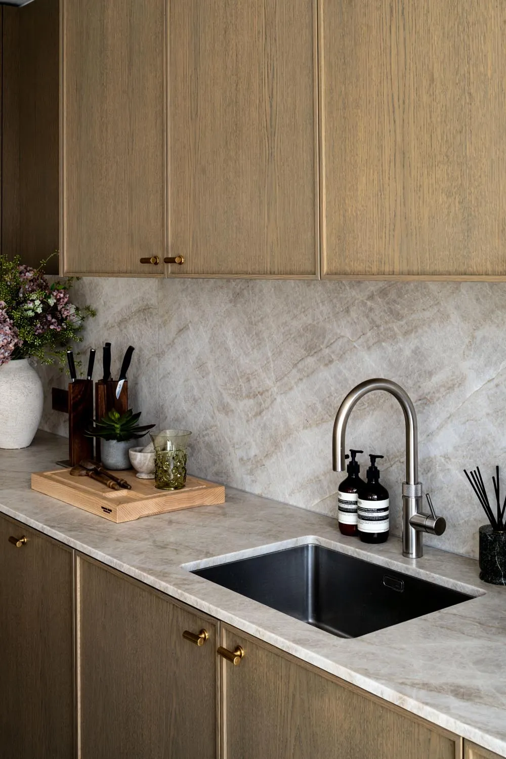 Holland Park Penthouse, Kensington &mdash; kitchen sink, brass tap detail