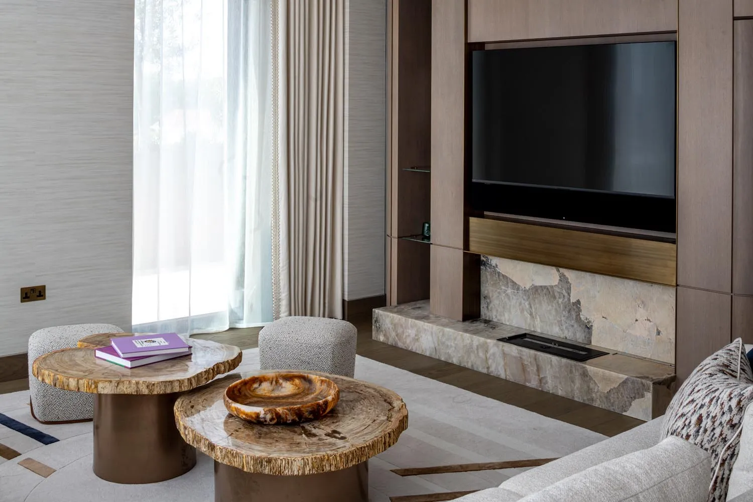 Holland Park Penthouse, Kensington &mdash; living room, sofa and media wall