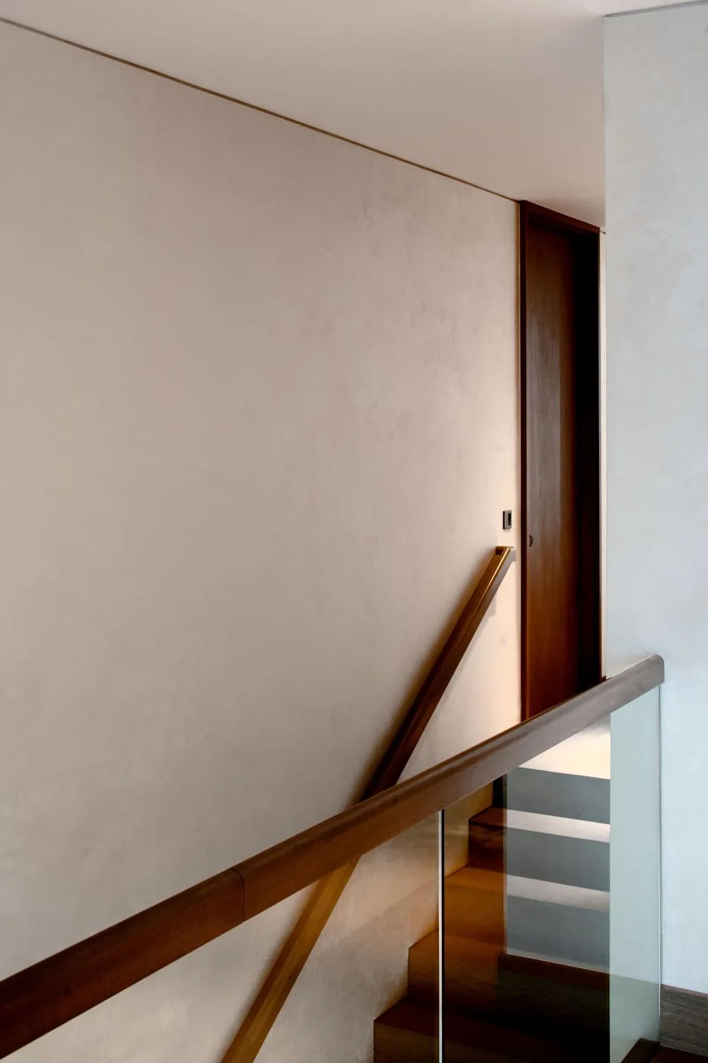 Holland Park Penthouse, Kensington &mdash; staircase, timber and glass balustrade