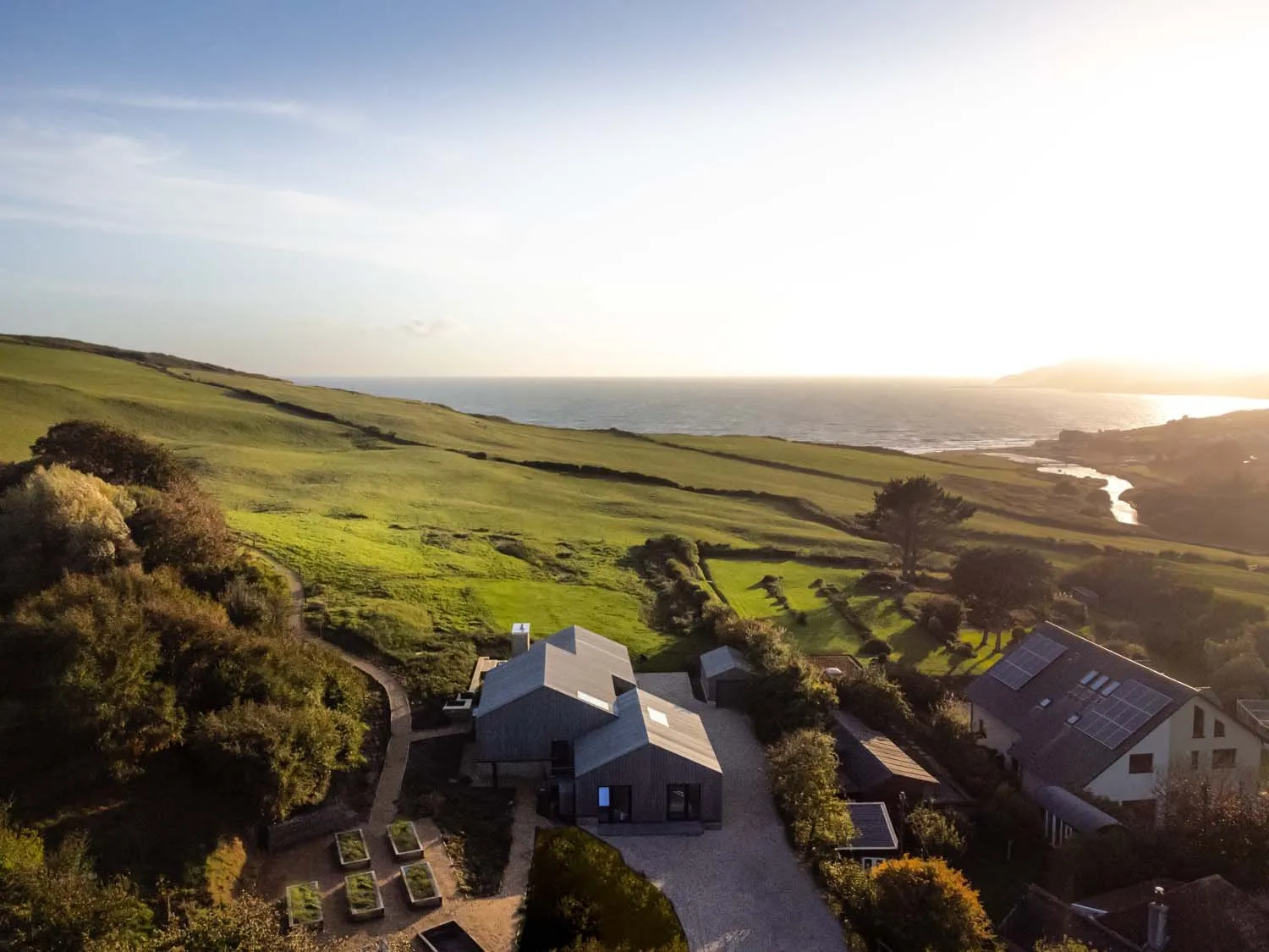 Modern Barn, Dorset — aerial view