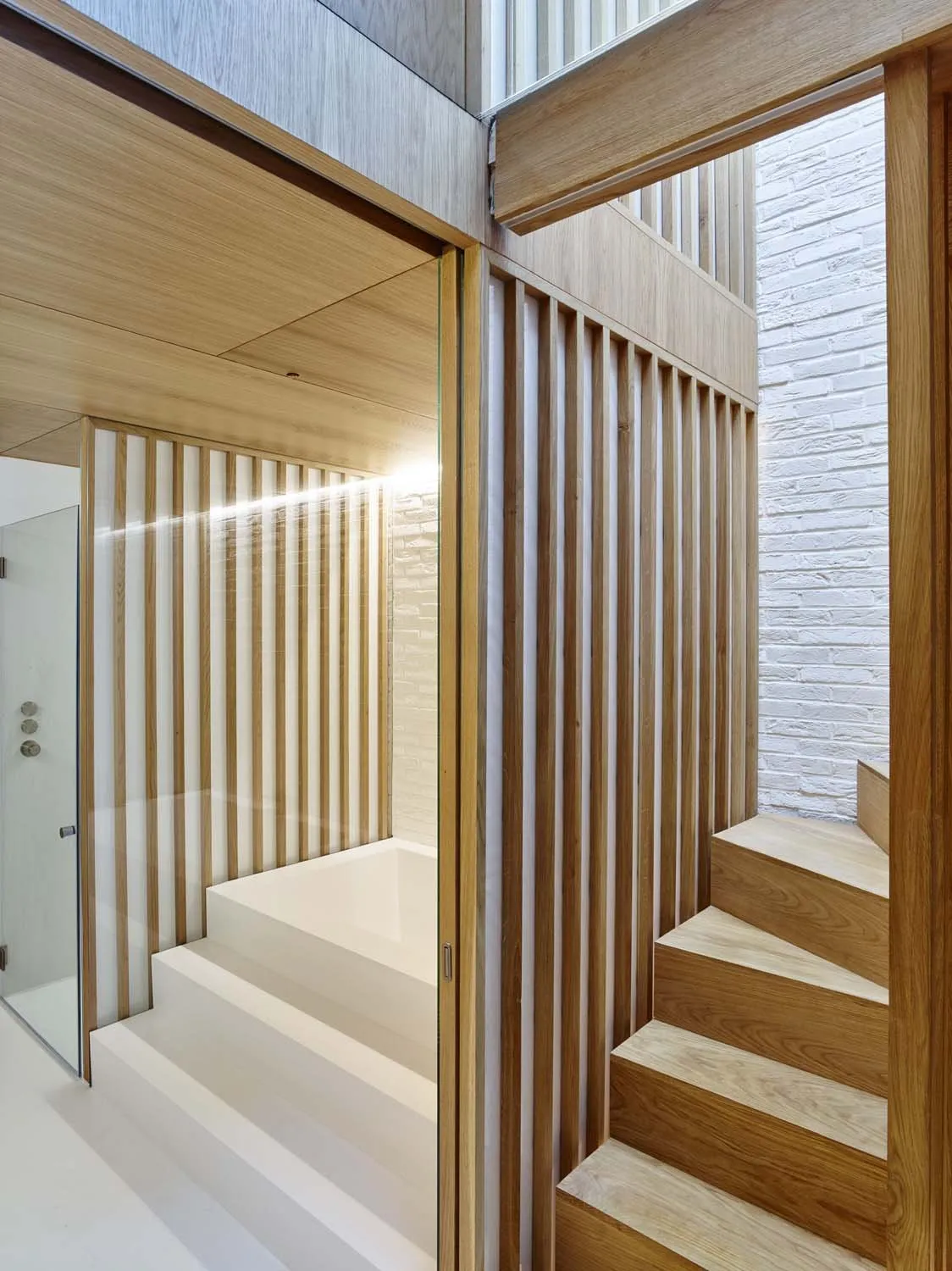 Modern Mews, Paddington, W2 &mdash; Stairs bathroom detail