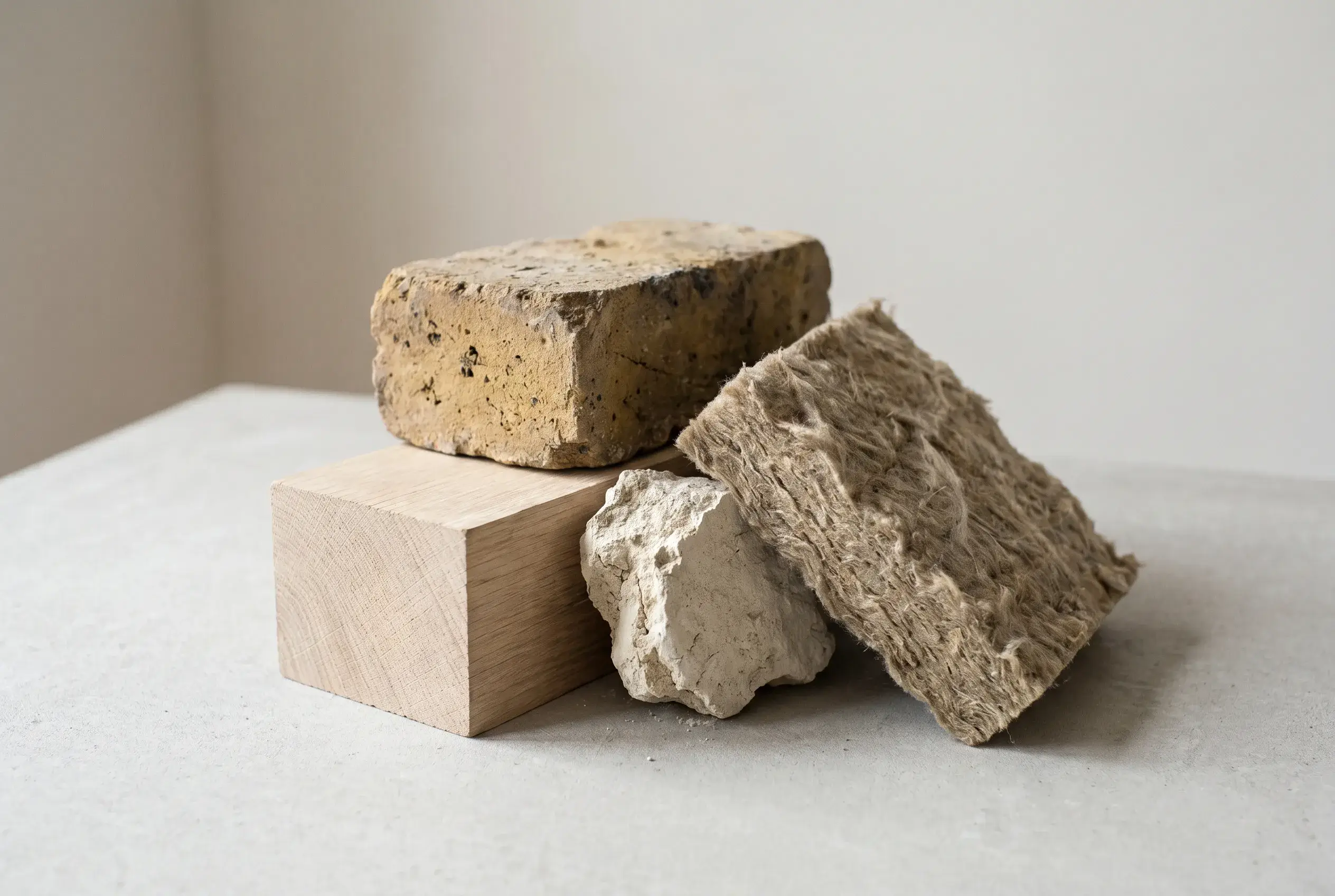 A small pile of material samples on a studio table